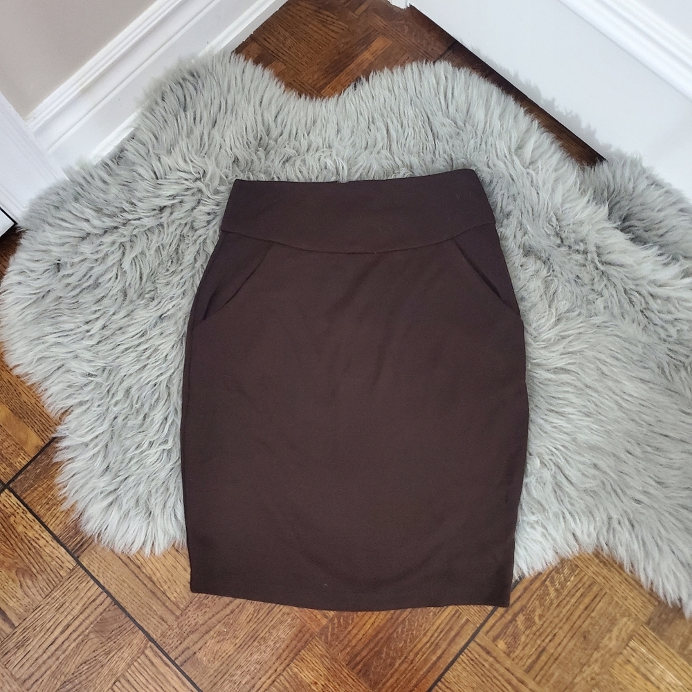 Vintage Costa Blanca Brown Highwaisted Fitted Rayon Skirt with pockets